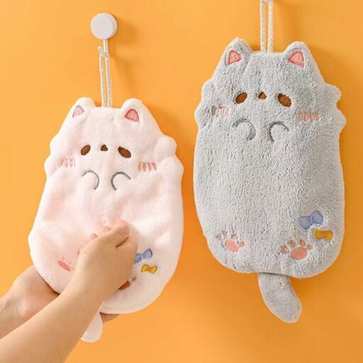 ループタオル ループ付き ハンドタオル かわいい 猫 厚手 布 キッチン バスルーム ピンク ブラウン グレー ループタオル ループ付き ハンドタオル かわいい 猫 厚手 布 キッチン バスルーム ピンク ブラウン グレー