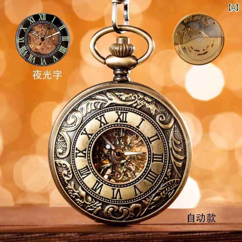 懐中時計 手巻き レトロ 機械式 おしゃれ ウォッチ ノスタルジック ネックレス メンズ レディース 学生 ブラウンブラック