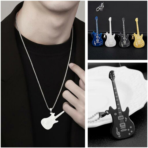 ギター ネックレス メンズ レディース アクセサリー 楽器 音楽 ロック バンド ロング チェーン ステンレス スチール シンプル ブラック シルバー ギター ネックレス メンズ レディース アクセサリー 楽器 音楽 ロック バンド ロング チェーン ステンレス スチール シンプル ブラック シルバー