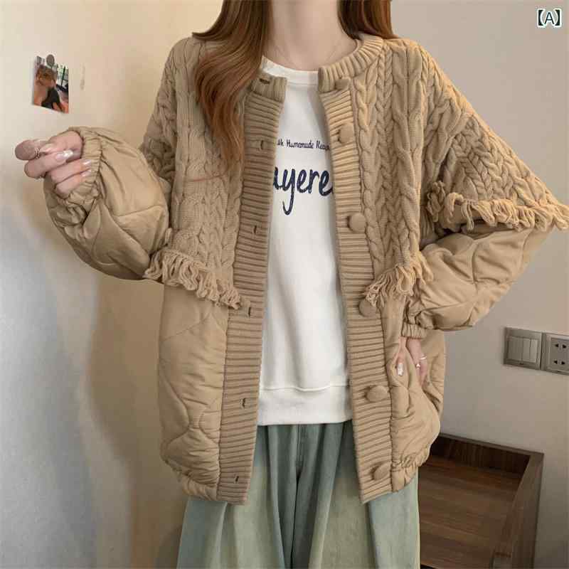 カーディガン レディース 羽織り 秋冬 大きいサイズ ミドル丈 ニット セーター タッセル ジャケット トップス ベージュ ブラック