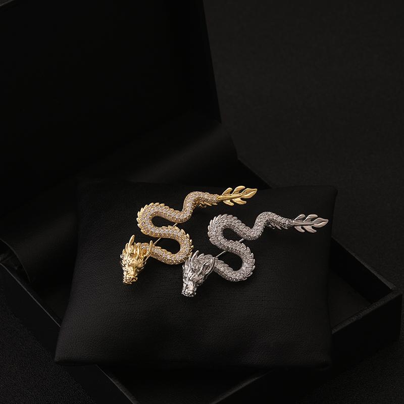 ブローチ レディース メンズ アクセサリー ピンブローチ おしゃれ ドラゴン 龍 中国風 スーツ コート ピン シルバーゴールド