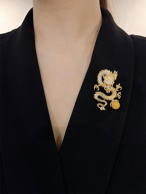 ブローチ レディース メンズ アクセサリー ピンブローチ おしゃれ ドラゴン 中国 ファッション 干支 コート スーツ ピン エレガント ゴールド