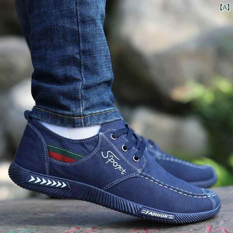 スニーカー メンズ 通気性 カジュアル 軽量 ソフト キャンバス シューズ ブルー グレー ブラック