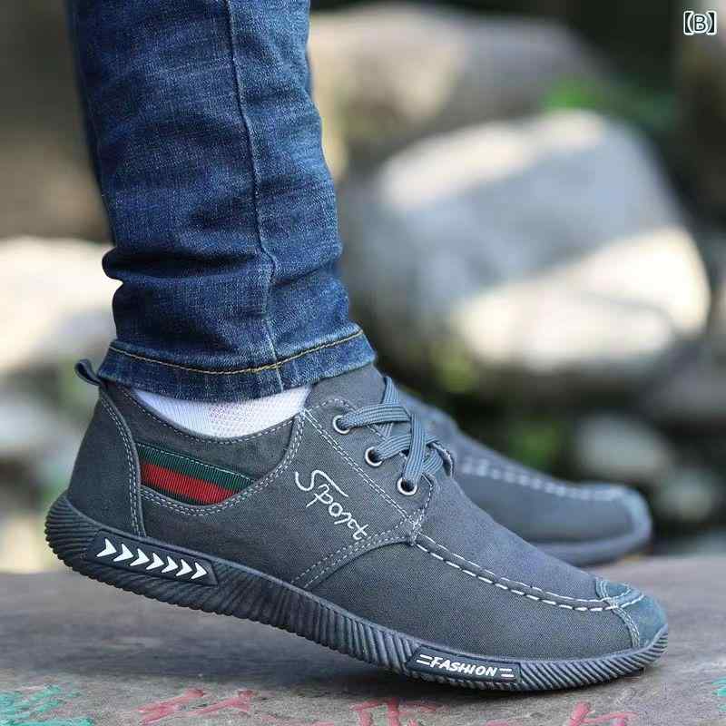 スニーカー メンズ 通気性 カジュアル 軽量 ソフト キャンバス シューズ ブルー グレー ブラック