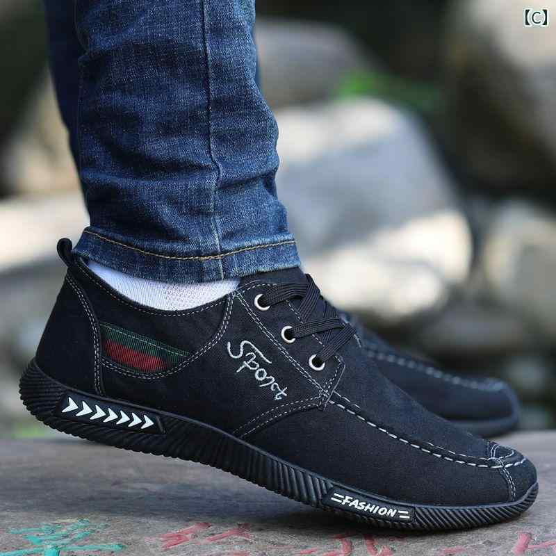 スニーカー メンズ 通気性 カジュアル 軽量 ソフト キャンバス シューズ ブルー グレー ブラック