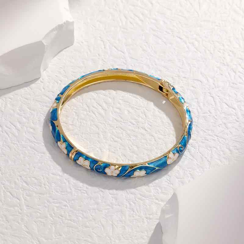 ブレスレット レディース バングル アクセサリー おしゃれ かわいい リング ジュエリー レトロ カジュアル エナメル ギフト 花柄 青 緑 グレー