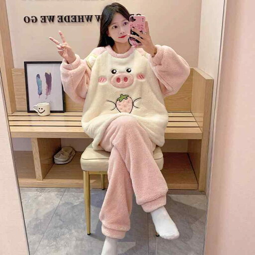 ルームウェア レディース パジャマ 部屋着 ガーリー もこもこ 秋冬 長袖 ラウンドネック ピンク ルームウェア レディース パジャマ 部屋着 ガーリー もこもこ 秋冬 長袖 ラウンドネック ピンク