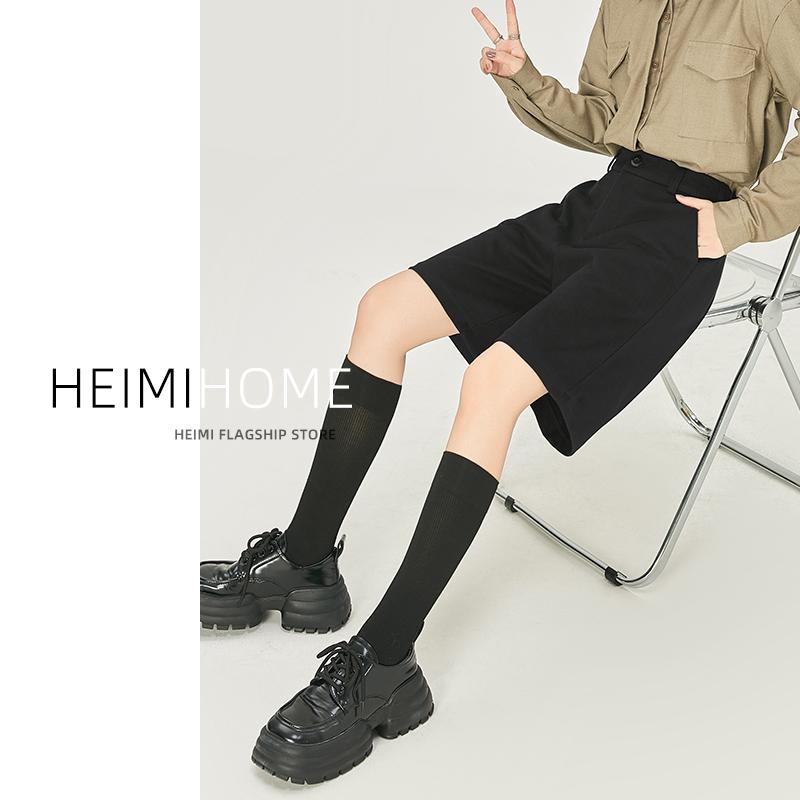 ハーフパンツ レディース 秋冬 ウール ショート ハイウエスト aライン 5分丈 ワイド レトロ おしゃれ 大きいサイズ ブラック