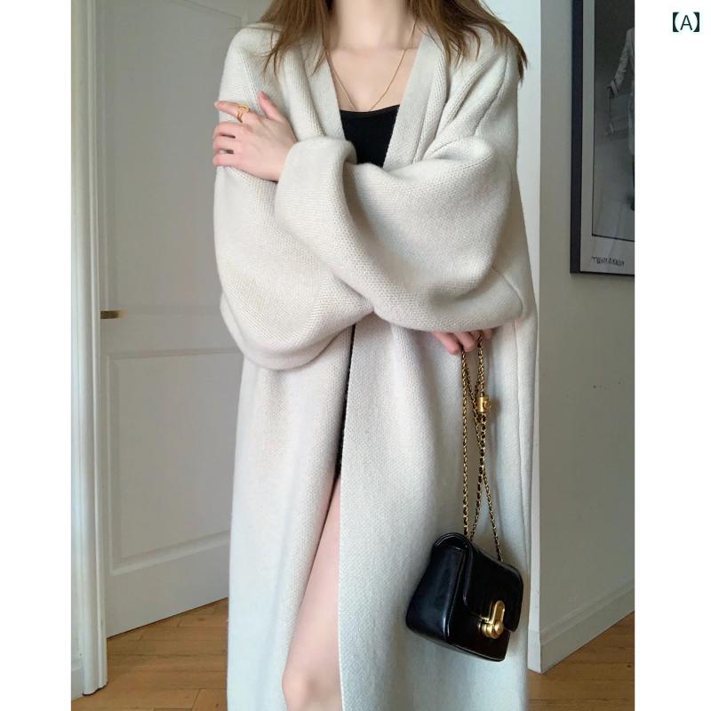 ニット レディース カーディガン おしゃれ カジュアル ロング ミドル丈 セーター 厚手 ホワイト ピンク ブラック