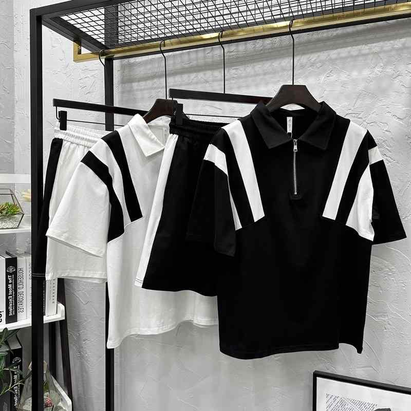セットアップ メンズ 上下セット ファッション ポロシャツ 半袖 春夏 カジュアル Tシャツ シンプル ショート パンツ ブラック ホワイト