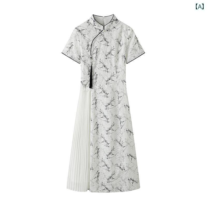 アオザイ チャイナドレス 春夏 中国風 レディース ワンピース スカート ブラック グリーン