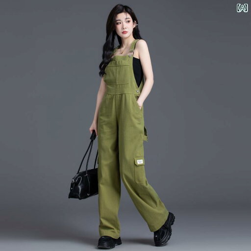 オーバーオール サロペット パンツ つなぎ レディース カジュアル 作業着 春秋 ストレート ワイド グリーン オーバーオール サロペット パンツ つなぎ レディース カジュアル 作業着 春秋 ストレート ワイド グリーン