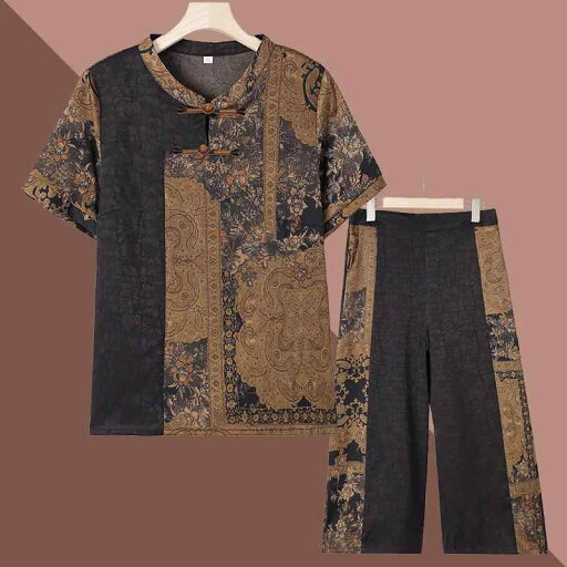 シニア おしゃれ 上品 高齢者 レディース 夏 半袖 クロップドパンツ ゆったり ラウンドネック 茶 赤 シニア おしゃれ 上品 高齢者 レディース 夏 半袖 クロップドパンツ ゆったり ラウンドネック 茶 赤