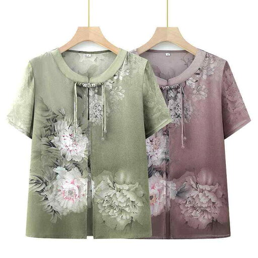 中高年 トップス シャツ シニア おしゃれ 上品 高齢者 レディース 夏 半袖 中国風 Tシャツ シフォン ラウンドネック ドレス パンツ 緑 紫 白 中高年 トップス シャツ シニア おしゃれ 上品 高齢者 レディース 夏 半袖 中国風 Tシャツ シフォン ラウンドネック ドレス パンツ 緑 紫 白