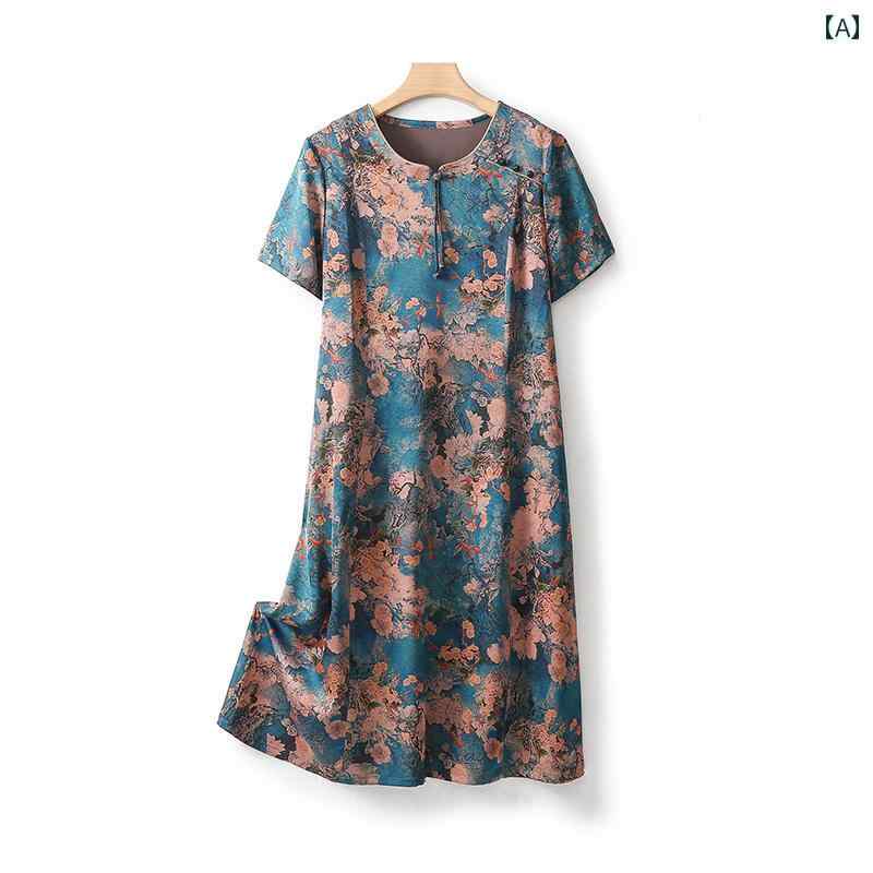 中高年 トップス 婦人服 シニア おしゃれ 上品 高齢者 レディース 中高年 ドレス 夏 半袖 ロングスカート 中国風 緑 赤