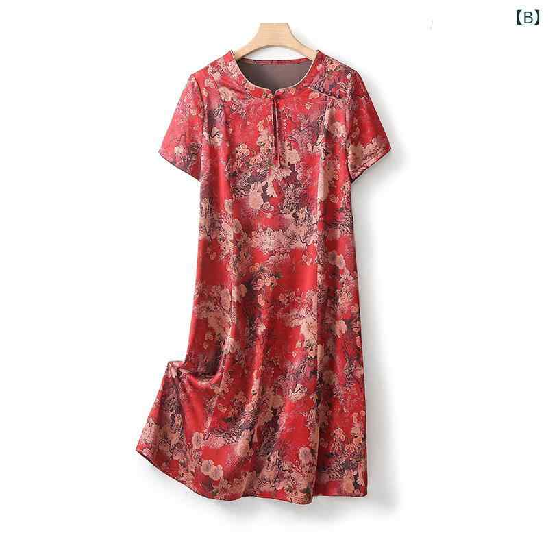 中高年 トップス 婦人服 シニア おしゃれ 上品 高齢者 レディース 中高年 ドレス 夏 半袖 ロングスカート 中国風 緑 赤