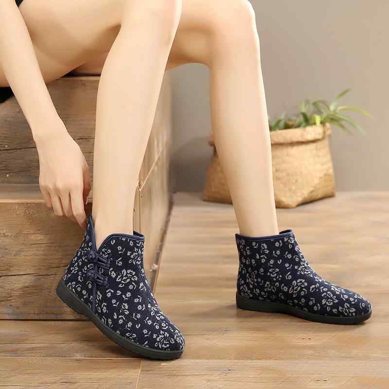 ショート ブーツ レディース 綿 靴 冬 おばあちゃん 滑り止め 暖かい 柔らかい 中国風 ブルー レッド