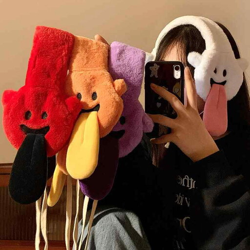 耳あて レディース イヤーマフ かわいい 舌出し 冬 暖かい サイクリング ファー ホワイト オレンジ パープル 耳あて レディース イヤーマフ かわいい 舌出し 冬 暖かい サイクリング ファー ホワイト オレンジ パープル