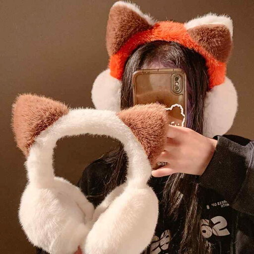 耳あて レディース イヤーマフ かわいい キツネ 猫 冬 暖かい ファー 防寒 耳付き ホワイト ブラック 耳あて レディース イヤーマフ かわいい キツネ 猫 冬 暖かい ファー 防寒 耳付き ホワイト ブラック
