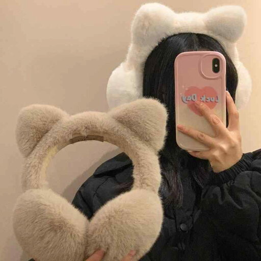 耳あて レディース イヤーマフ 冬 ファー かわいい 猫耳 暖かい 防風 防寒 折りたたみ ベージュ ホワイト ブラック 耳あて レディース イヤーマフ 冬 ファー かわいい 猫耳 暖かい 防風 防寒 折りたたみ ベージュ ホワイト ブラック