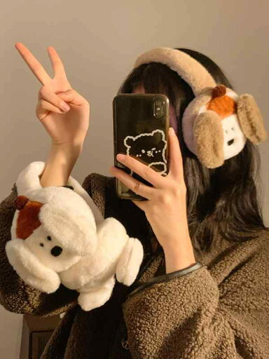 耳あて レディース イヤーマフ かわいい 犬 冬 暖かい ファー 防風 サイクリング ホワイト ブラウン グレー 耳あて レディース イヤーマフ かわいい 犬 冬 暖かい ファー 防風 サイクリング ホワイト ブラウン グレー