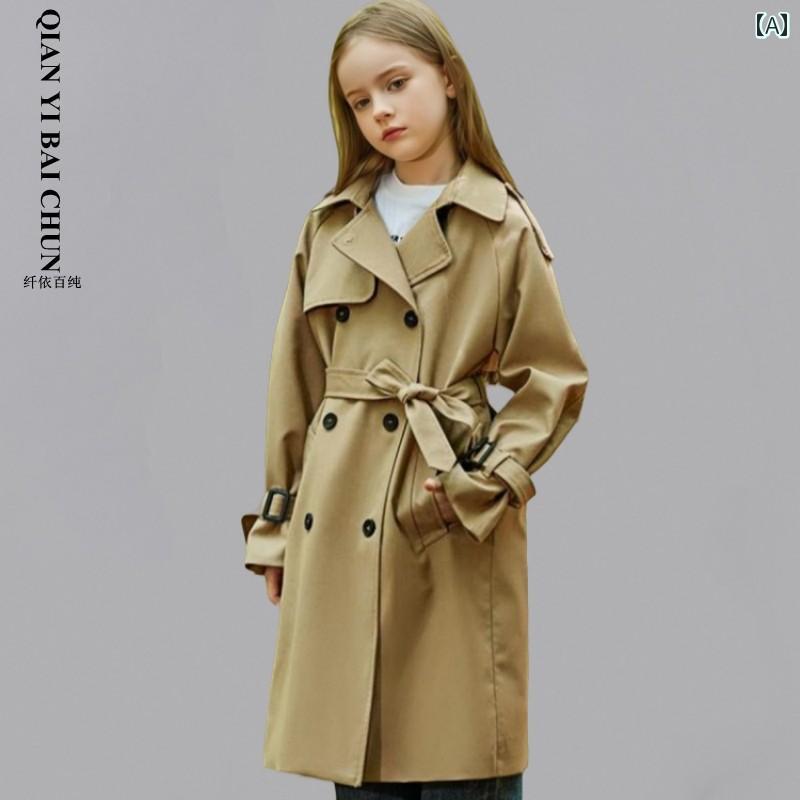 トレンチコート キッズ 女の子 子供服 アウター 春秋 レトロ おしゃれ ミドル丈 ダブル ファッション
