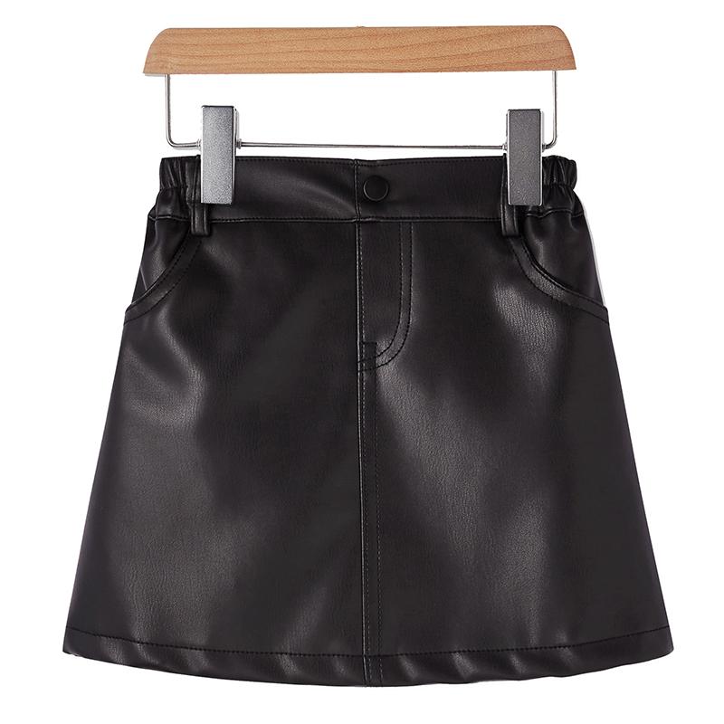 キッズ 子供 女の子 レザー スカート キュロット 春秋 レトロ カジュアル ショート ハイウエスト ブラ..