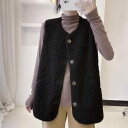 ベスト レディース 秋冬 ボア アウター ミドル丈 ゆったり リバーシブル コート ブラック ベージュ グレー
