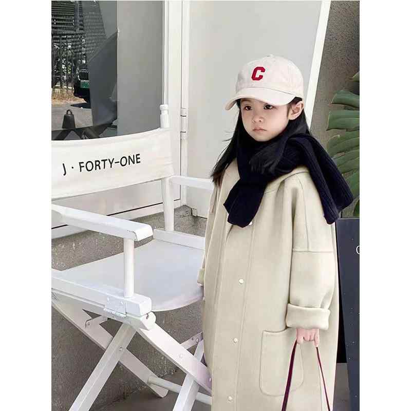 コート キッズ 子供 女の子 子供服 アウター 秋冬 韓国 無地 シンプル ロング丈 厚手 フード ゆったり ホワイト