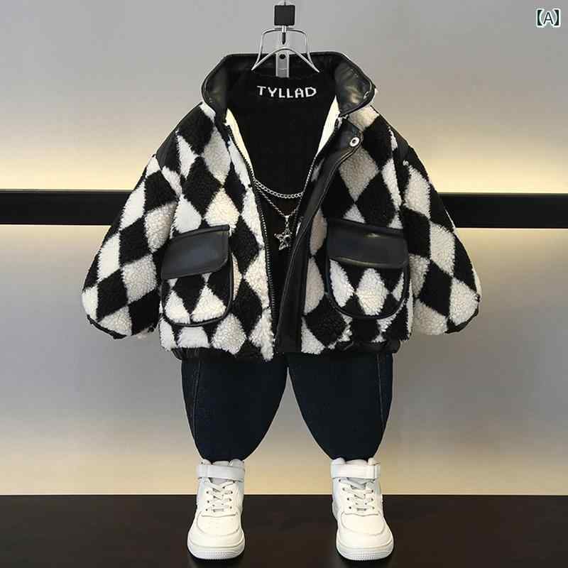 キッズ ベビー 子供 アウター もこもこ ボア 子供服 裏起毛 長袖 秋冬 厚手 ジャケット 男の子 コットン クール コート ウール ブラック ブラウン