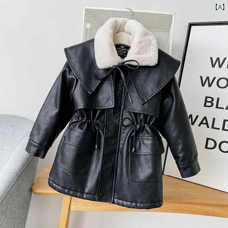 コート キッズ ベビー 子供 女の子 子供服 アウター 秋冬 レザー ジャケット ベルベット 裏起毛 ミドル..