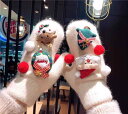 手袋 グローブ レディース かわいい クリスマス ギフト 雪だるま ミトン 厚手 暖かい 防寒 秋冬 ホワイト グリーン レッド
