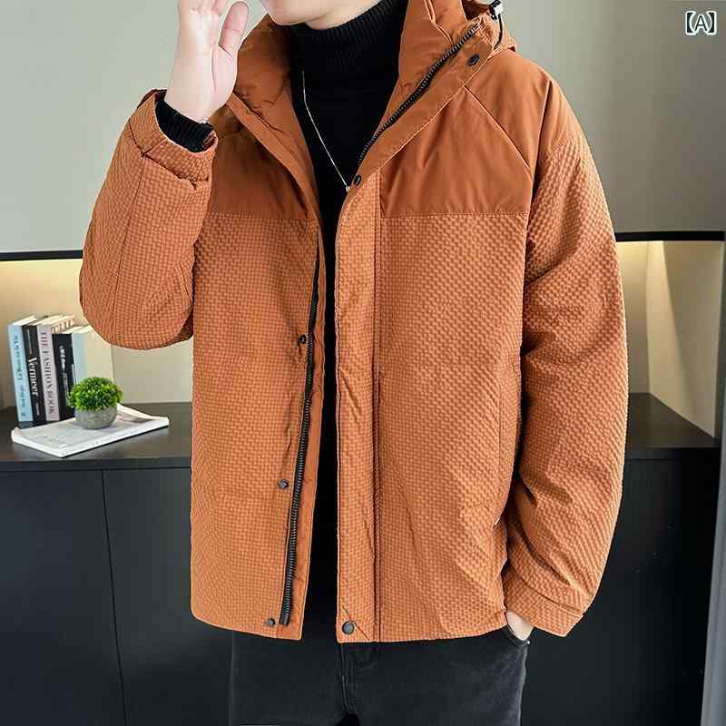 ダウンジャケット メンズ アウター フード付き 厚手 暖かい カジュアル ショート丈 冬 大きいサイズ オレンジ ブラック ベージュ