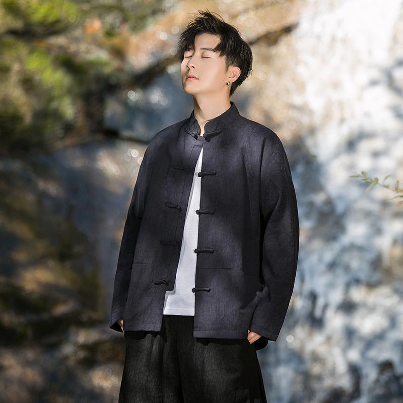 シャツ メンズ カジュアル レトロ 中国風 春秋 長袖 トップス コットン リネン チュニック ローブ ジャ..