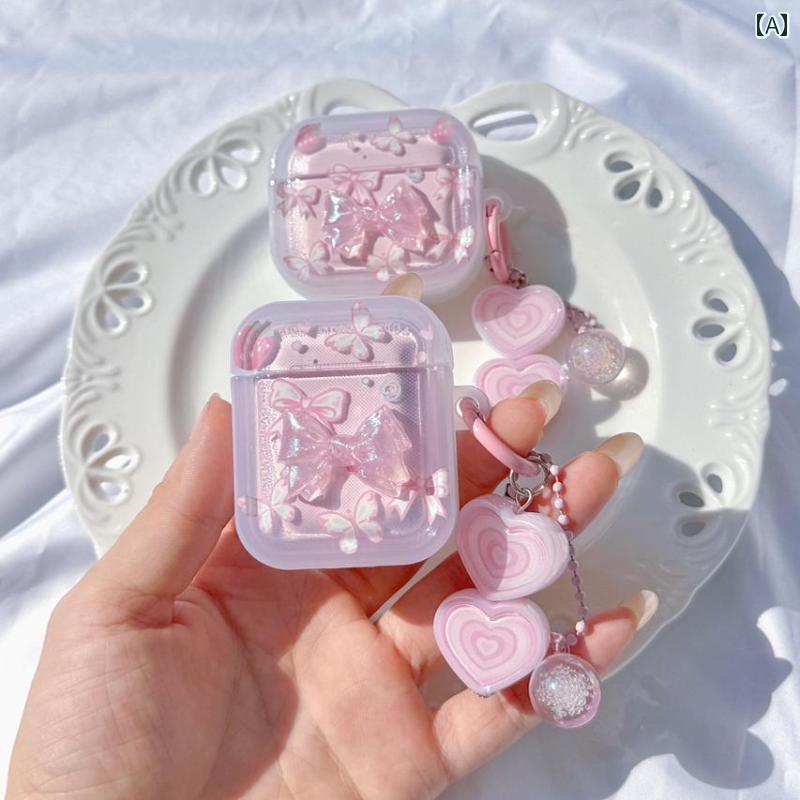 イヤホンケース 透明 クリア 保護 ボックス かわいい シリコン ハード ピンク(2)