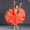 ダンス 衣装 レディース キッズ 子供 女の子 社交ダンス ラテン 練習着 レッスンウェア モダン パフォーマンス 長袖 トップス スカート ロング丈 ワルツ オレンジ ブラック