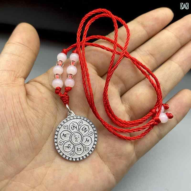 ネックレス メンズ アクセサリー レディース カップル 学生 菩薩 ペンダント マントラ 観音 仏 シルバー レッド ブラック
