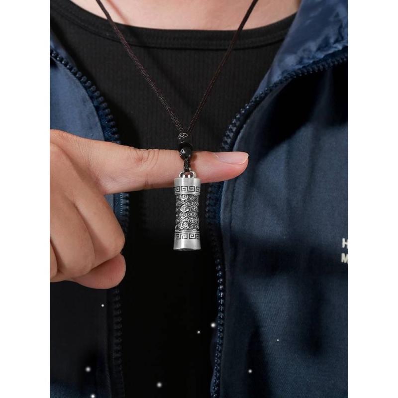 ネックレス メンズ レディース カップル アクセサリー お守り 筒 ペンダント マントラ 吊り下げ シルバー