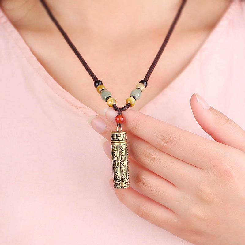 ネックレス メンズ レディース カップル アクセサリー 真鍮 マントラ ペンダント お守り ゴールド