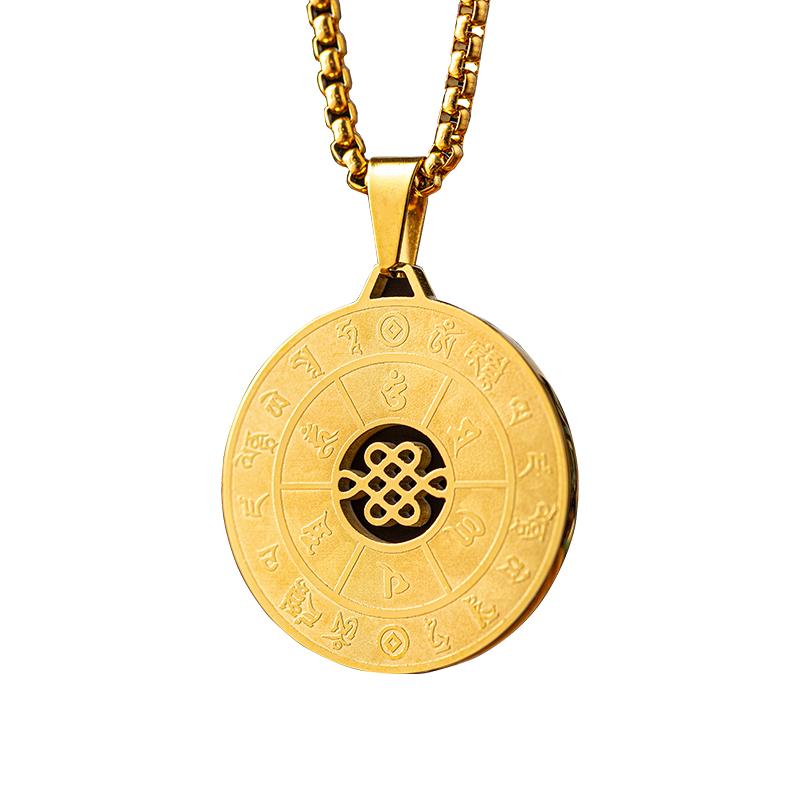 ネックレス メンズ レディース カップル アクセサリー マントラ ペンダント チタン鋼 チェーン ゴールド