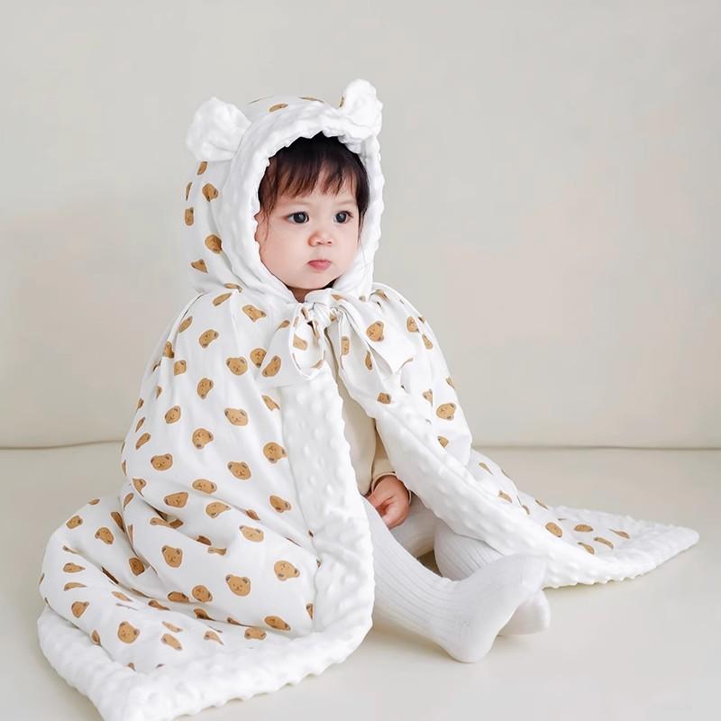ベビー 男の子 女の子 ポンチョ 秋冬 アウター マント コート 防寒 フード付き 暖かい ゆったり ベージュ ホワイト