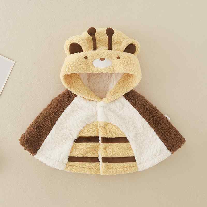 ベビー 男の子 女の子 ポンチョ 秋冬 アウター マント コート ショール 防寒 防風 裏起毛 フード付き ジャケット イエロー