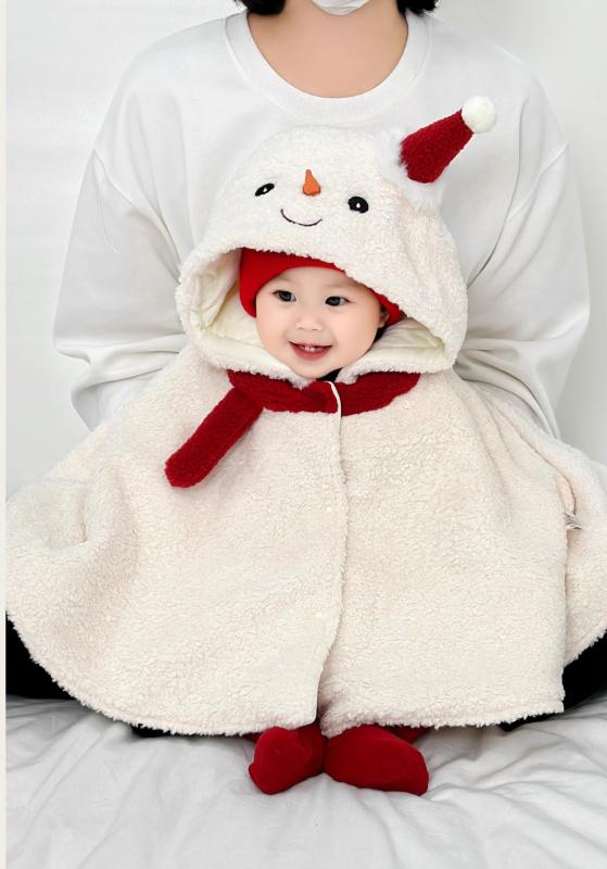 ベビー 男の子 女の子 ポンチョ 秋冬 アウター マント コート ケープ ショール 防寒 ベルベット フード付き 可愛い おしゃれ ベージュ