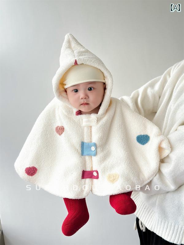 ベビー 男の子 女の子 ポンチョ 秋冬 アウター マント コート 防寒 防風 ベルベット フード付き ジャケット ホワイト