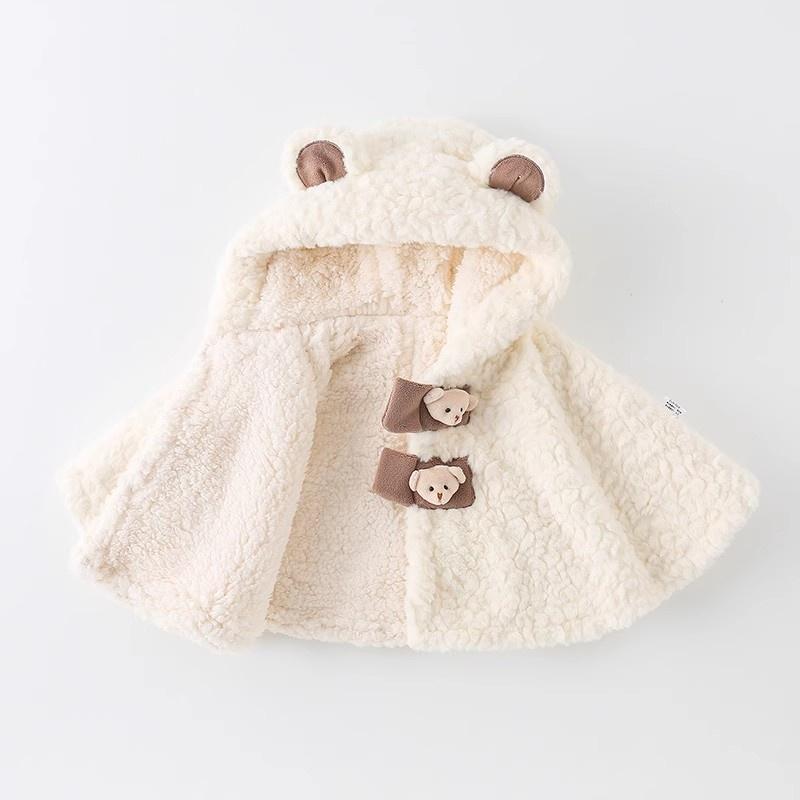 ベビー 男の子 女の子 ポンチョ 秋冬 アウター マント コート ショール 防寒 防風 フード付き ボア かわいい ベージュ ピンク