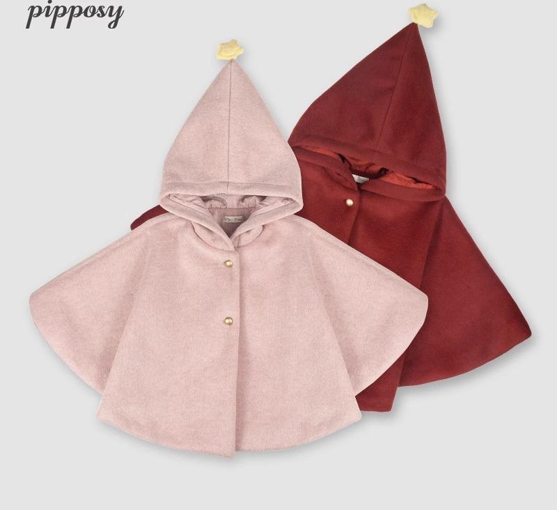 ベビー 女の子 ポンチョ 秋冬 アウター マント コート 防寒 防風 厚手 フード付き クリスマス ピンク ボルドー