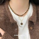 ネックレス レディース アクセサリー ストーン レトロ スタッキング チェーン ジュエリー ビーズ ブラウン