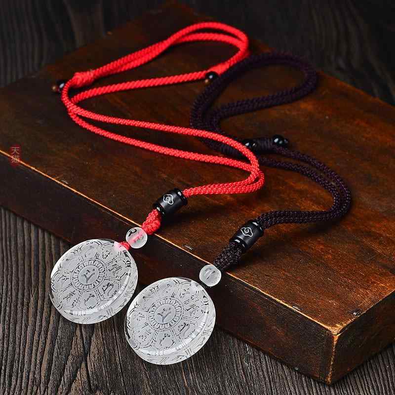 ネックレス メンズ レディース アクセサリー ナチュラル クリスタル 文殊 菩薩 マントラ ペンダント 彫刻 経典 ホワイト レッド ブラック