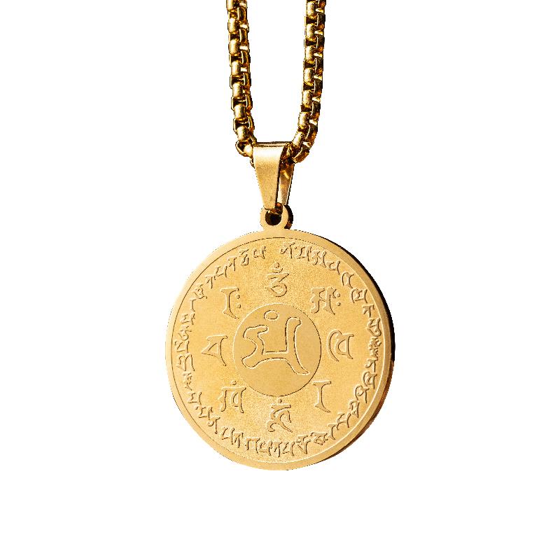 ネックレス メンズ レディース カップル アクセサリー 文殊 菩薩 ペンダント お守り マントラ 陀仏 ゴールド