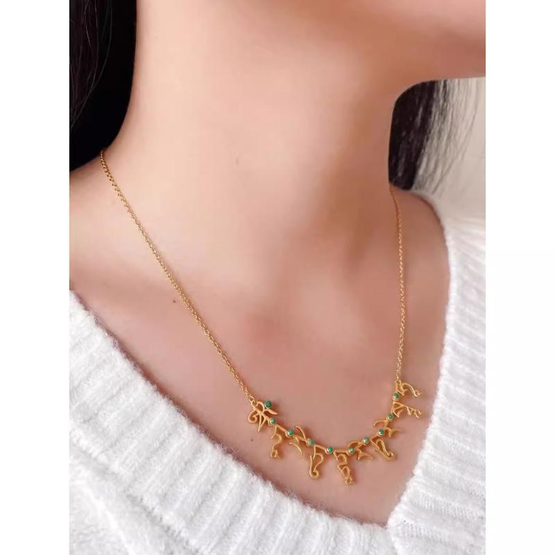 ネックレス メンズ レディース カップル アクセサリー マントラ 仏教 ペンダント エスニック チェーン メッキ 経典 ジュエリー ゴールド